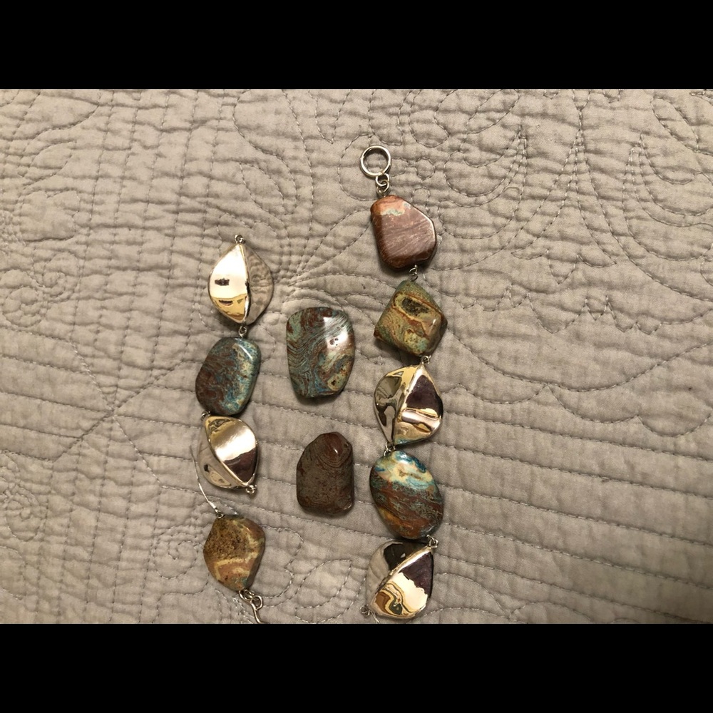 Natural stones and silver tone necklace